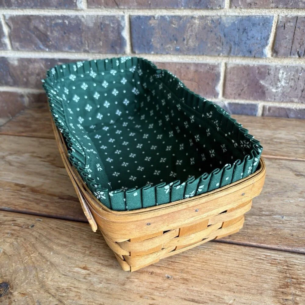 Longaberger 1995 Bread Basket & Heritage Green Liner 14.5 X 7.75 X 3.5 In